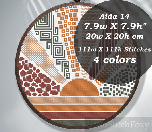 Geometric bono sun sea sunset cross stitch pattern