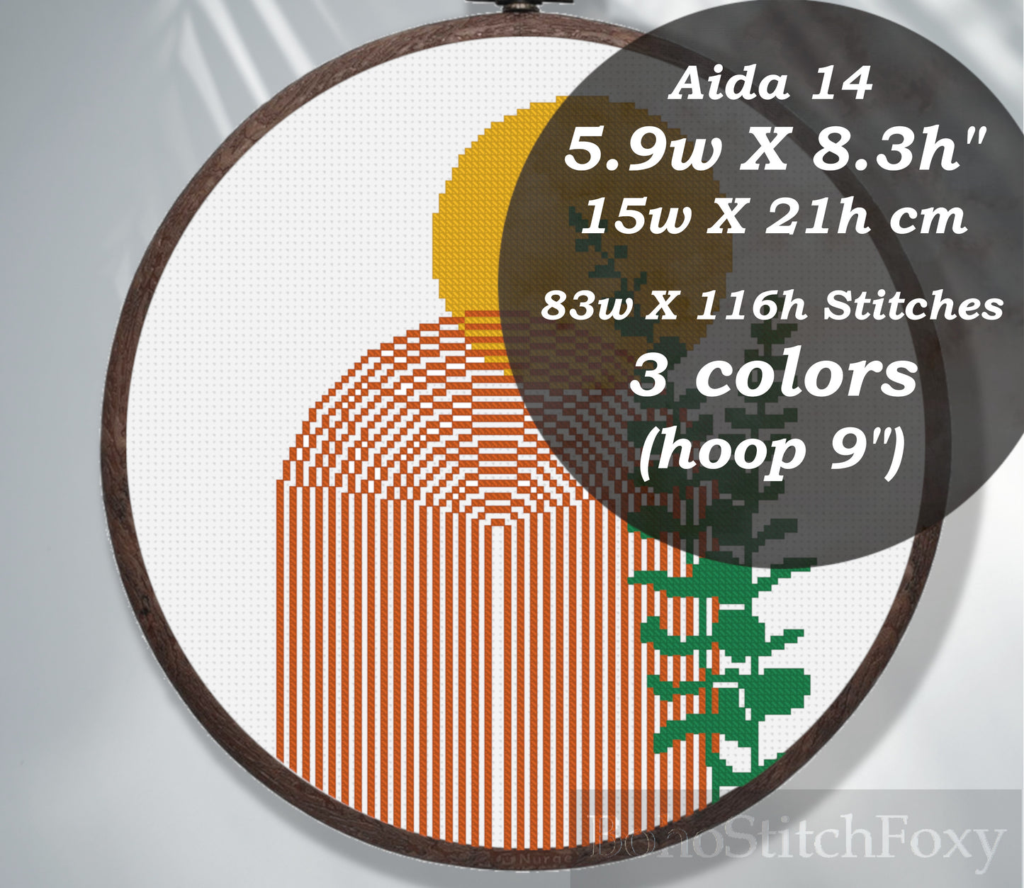 Mid century modern landscape cross stitch pattern