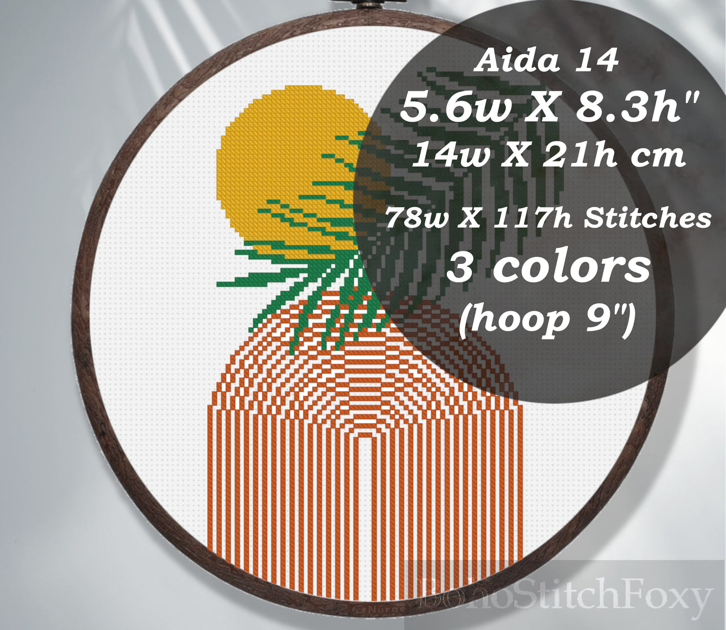 Mid century modern palm landscape cross stitch pattern