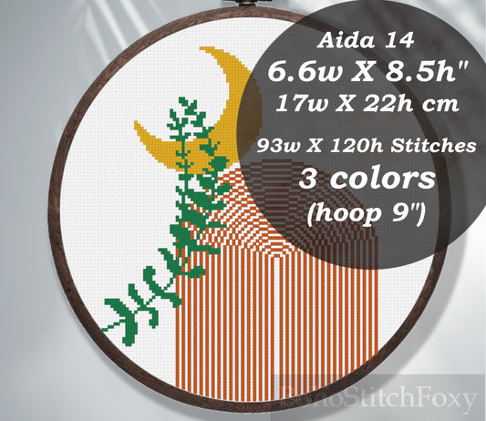 Mid century modern moon leaves cross stitch pattern