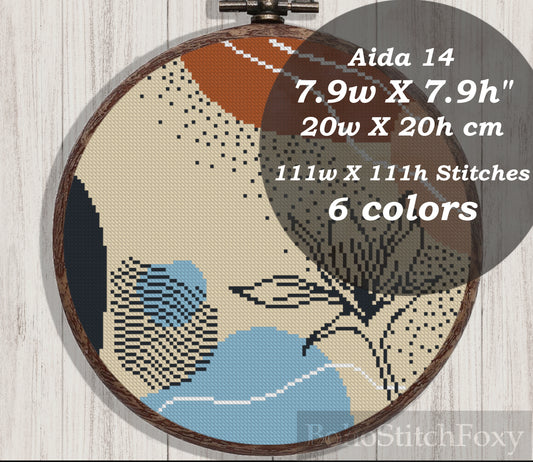 Abstract mid century modern boho floral cross stitch pattern