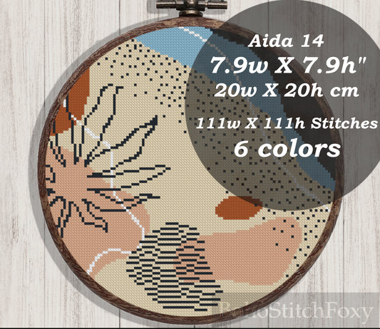 Abstract mid century modern boho floral cross stitch pattern