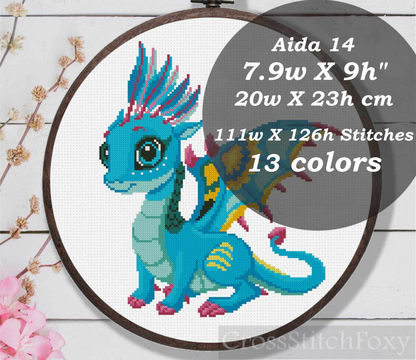 Baby dragon cross stitch pattern