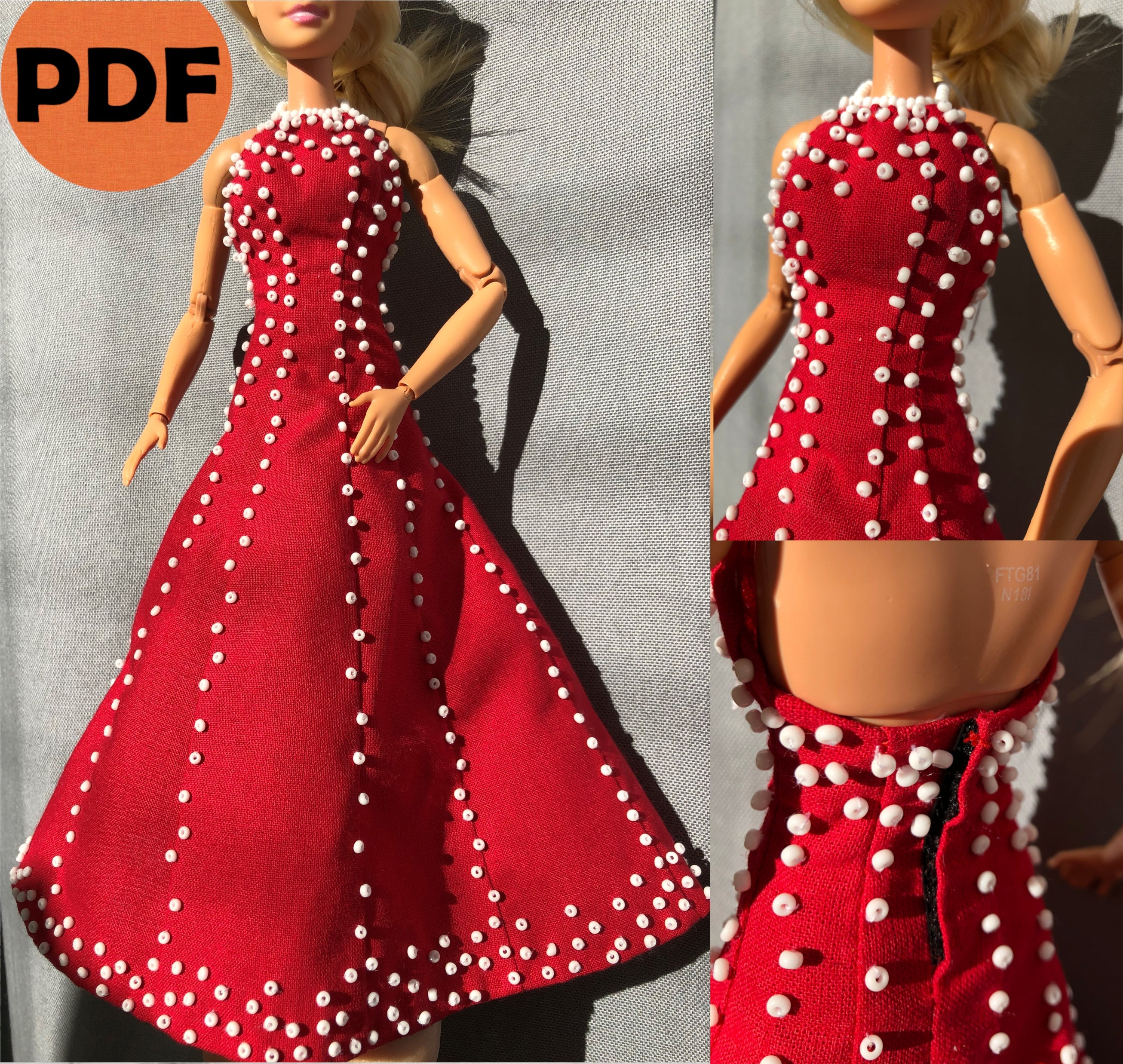 Barbie Doll Red Dress Sewing Pattern – Cross Stitch Foxy