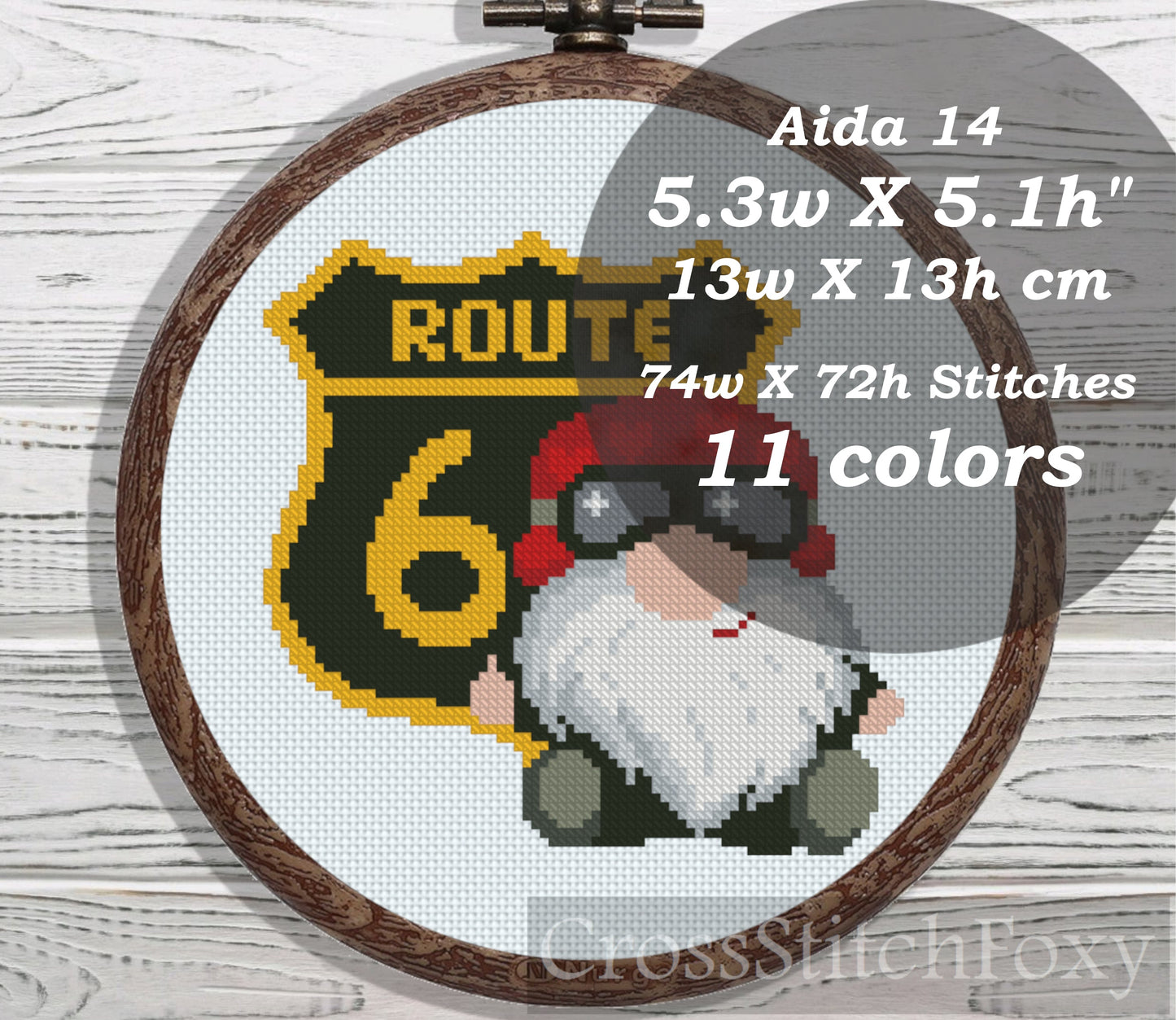 Biker Gnome cross stitch pattern