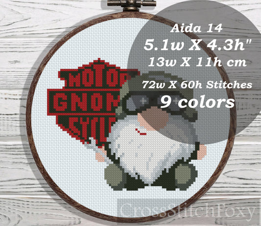 Biker Gnome cross stitch pattern
