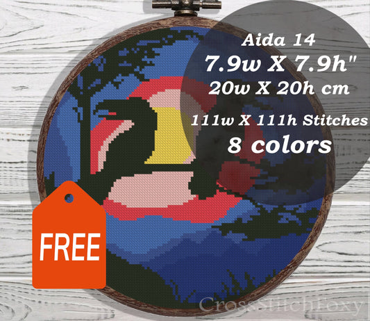 Birds in the night forest cross stitch pattern FREE