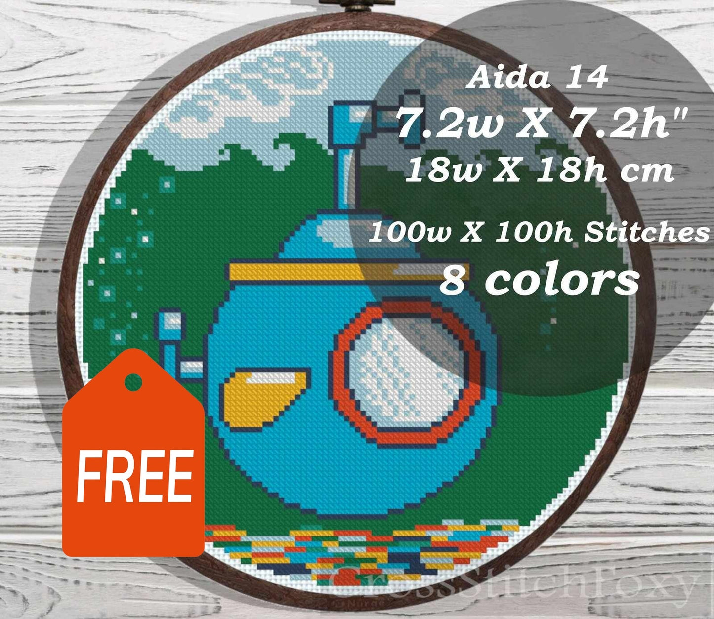 Blue Submarine cross stitch pattern