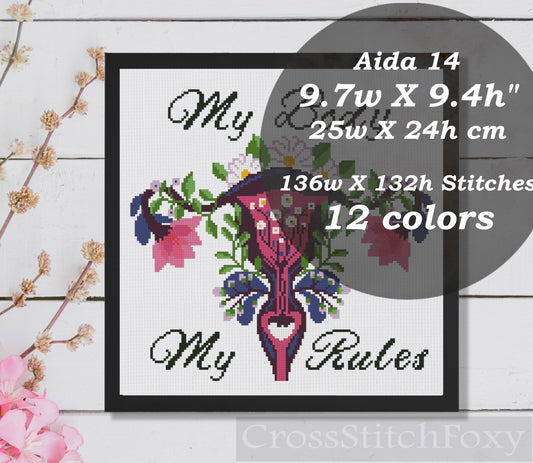 Body Rules Uterus floral cross stitch pattern