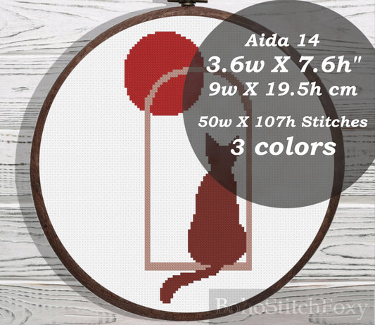Boho Cat Full Moon cross stitch pattern