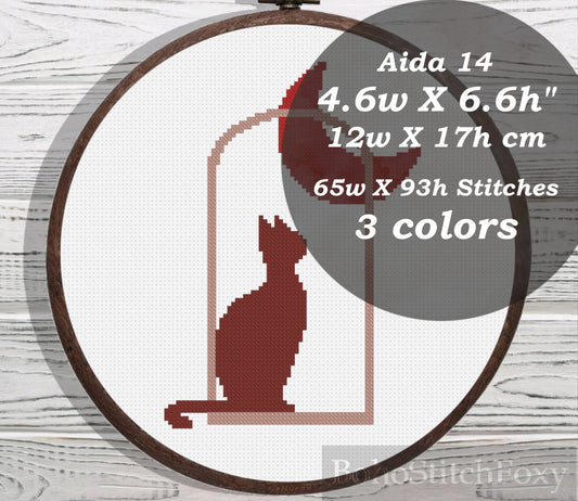 Boho Cat Moon cross stitch pattern