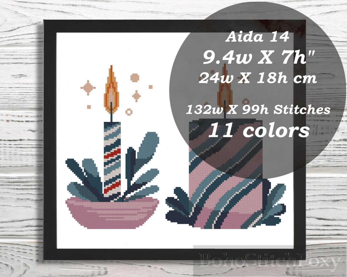 Boho Christmas candles cross stitch pattern