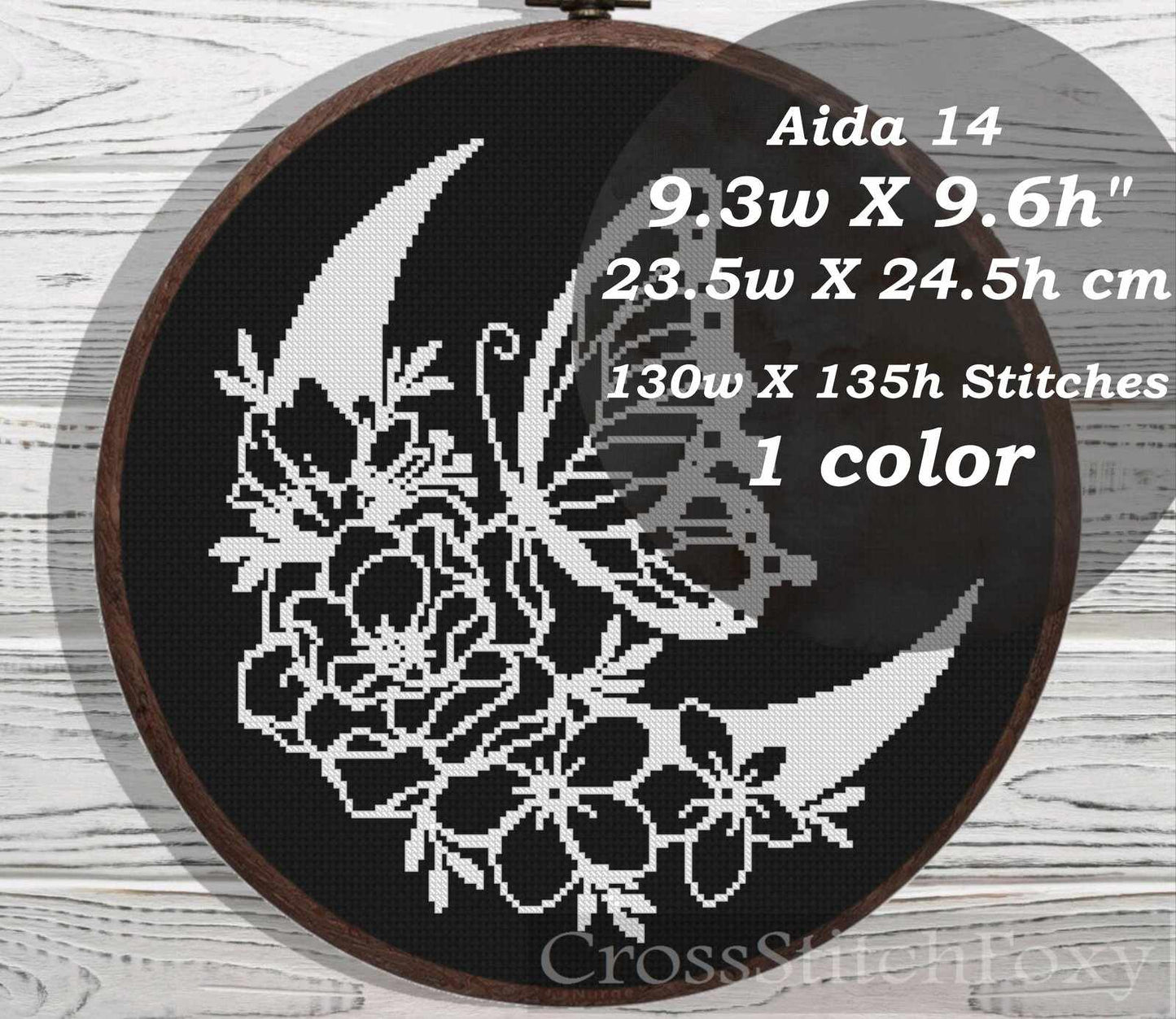 Boho Floral Moon Butterfly cross stitch pattern