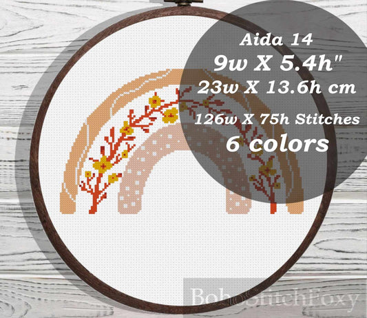 Boho Floral Rainbow cross stitch pattern