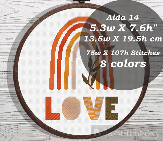 Boho Love rainbow cross stitch pattern