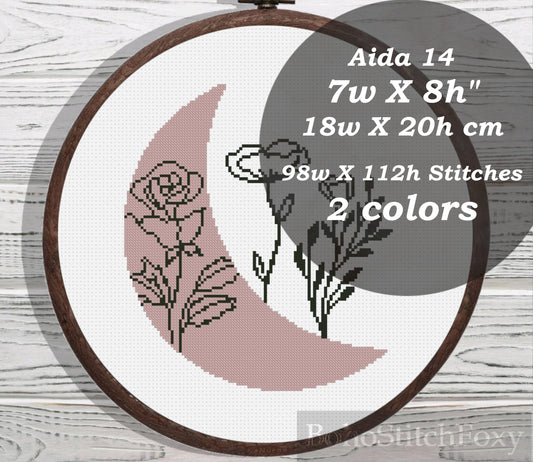 Boho Moon Phases Flower cross stitch pattern
