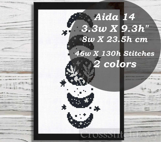 Boho Moon Phases cross stitch pattern