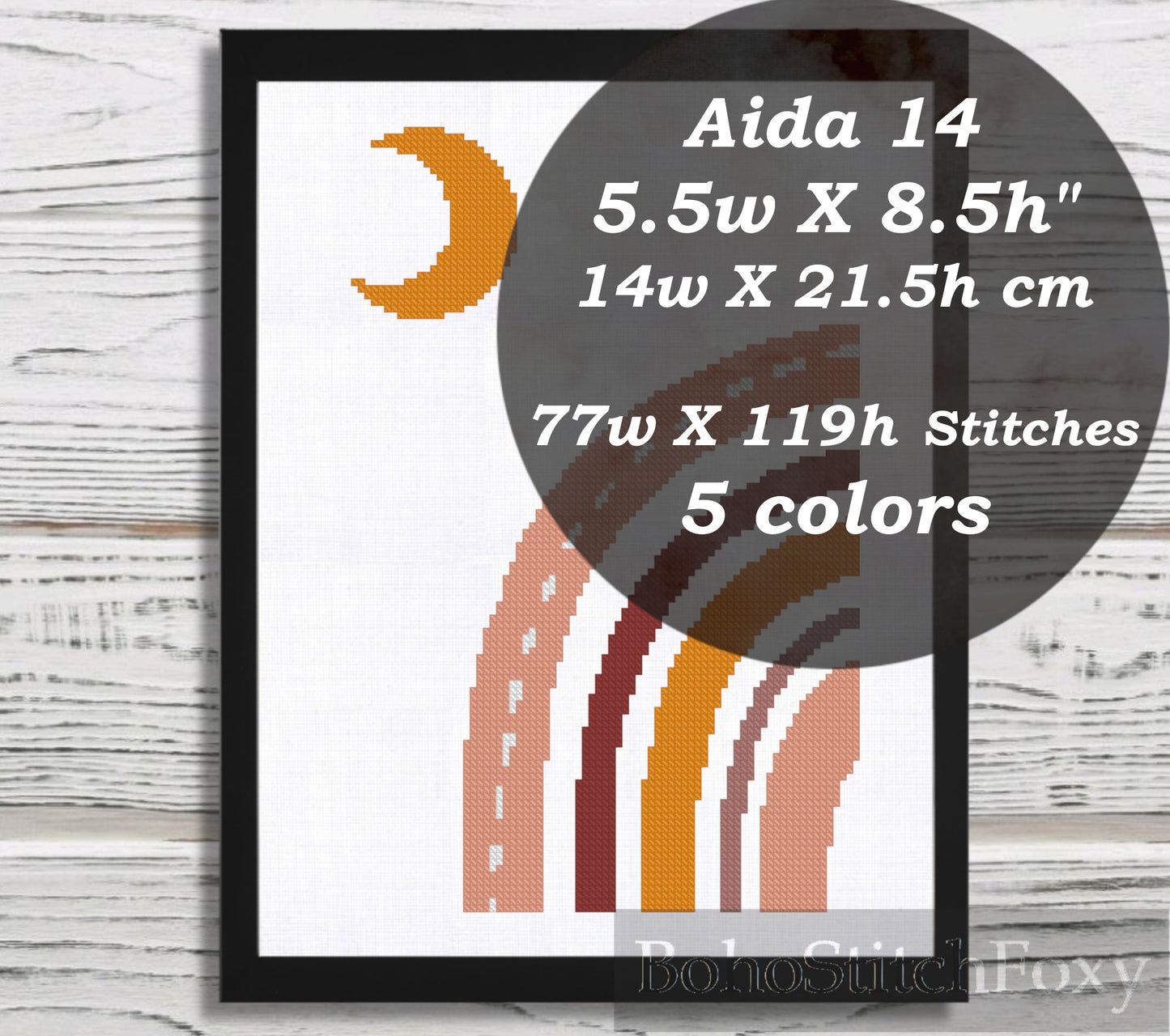 Boho Moon cross stitch pattern