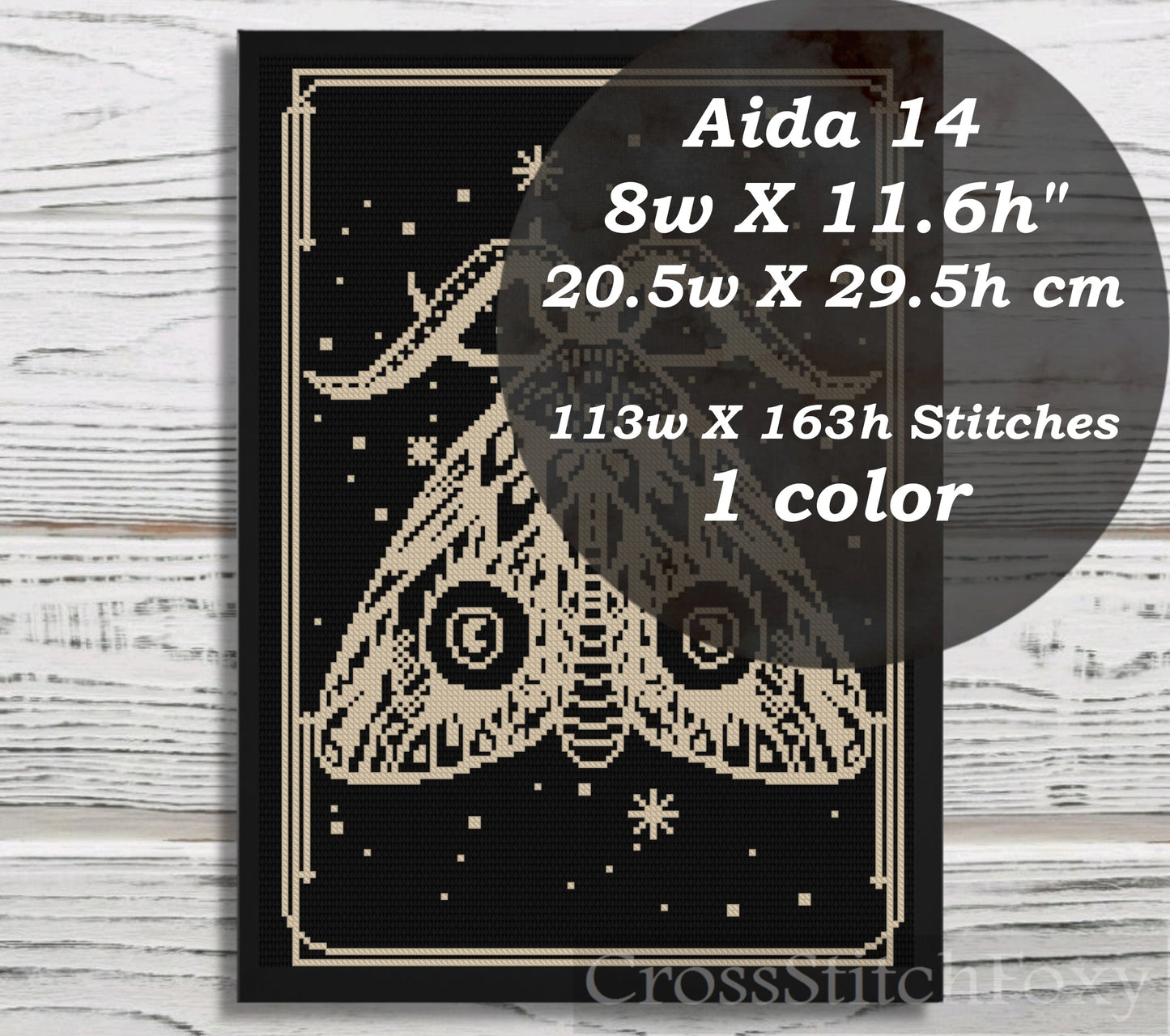 Boho Moth cross stitch pattern