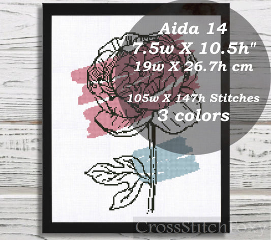 Boho Peony Flower cross stitch pattern