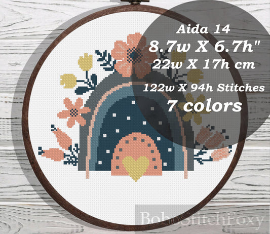Boho Rainbow With Flowers cross stitch pattern