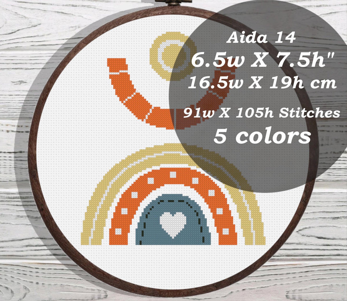 Boho Rainbow Moon cross stitch pattern