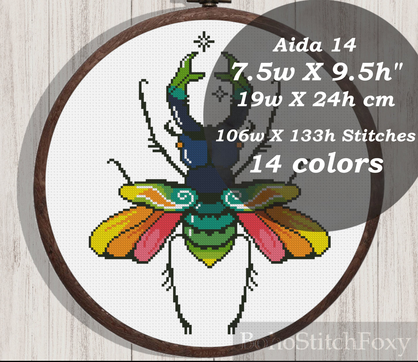 Boho bug cross stitch pattern