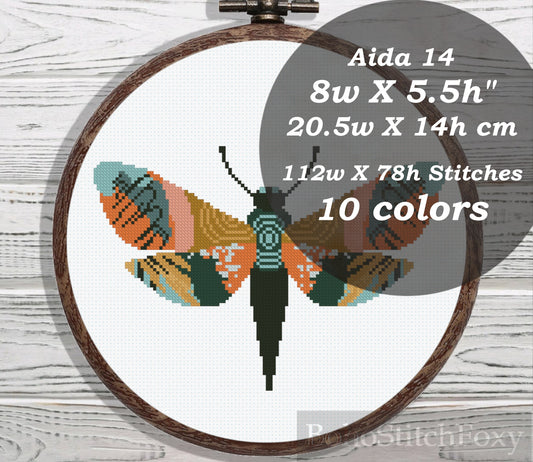 Boho butterfly cross stitch pattern