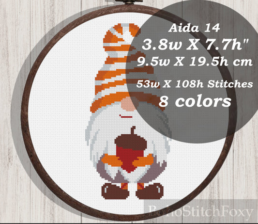 Boho fall gnome cross stitch pattern