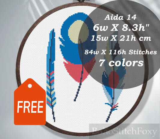 Boho feather cross stitch pattern