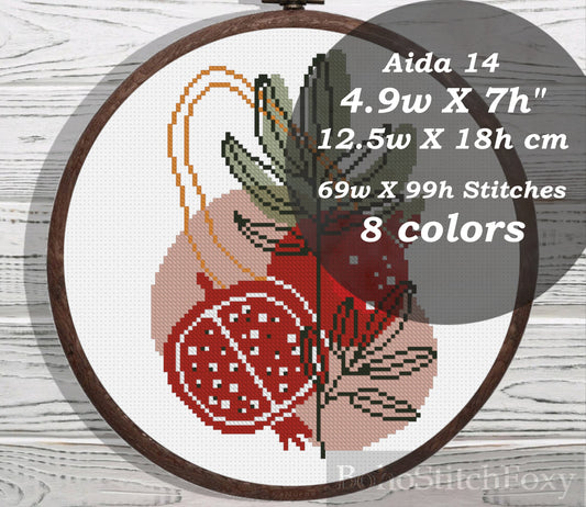 Boho garnet fruits and leaves cross stitch pattern
