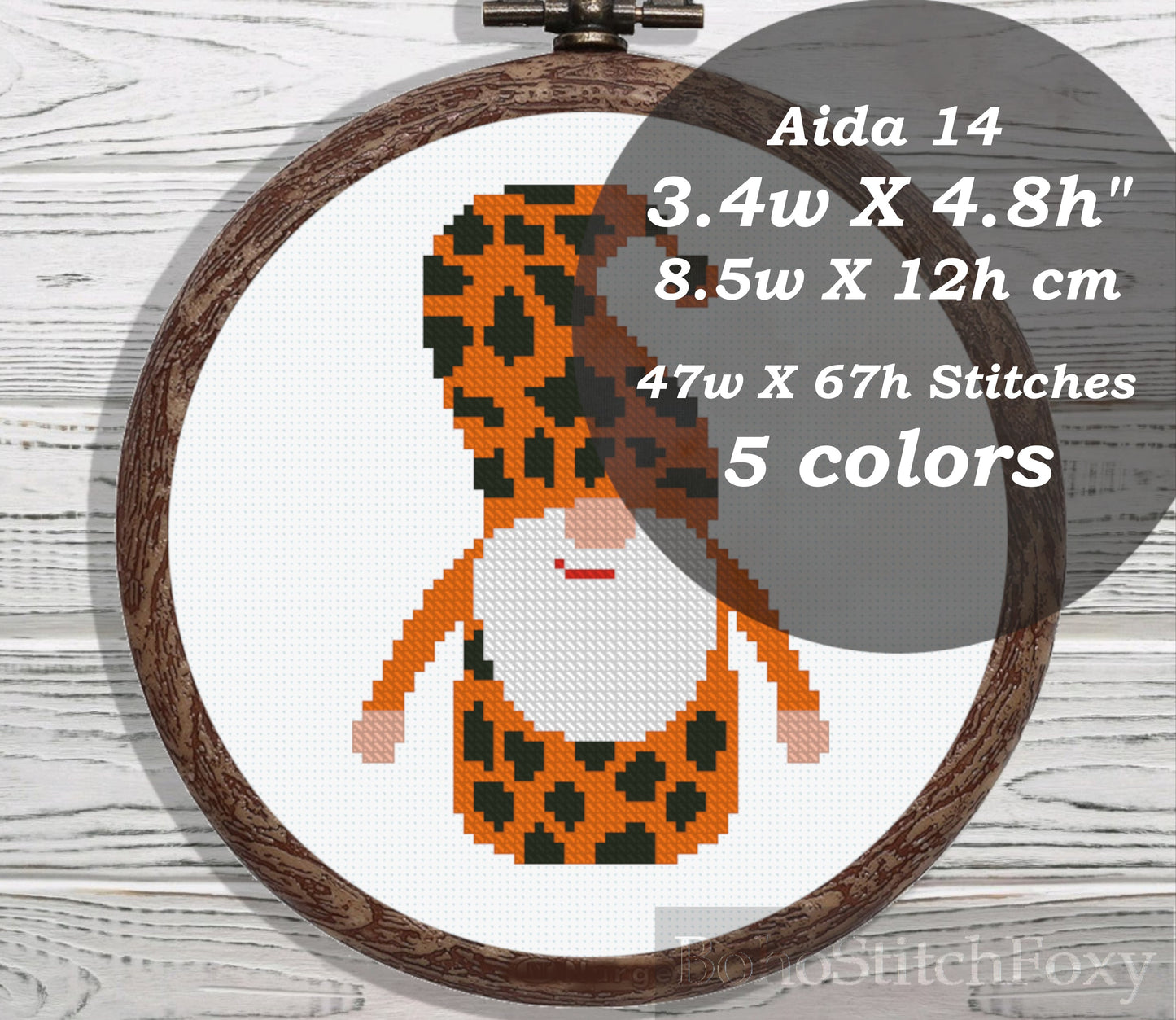 Boho gnome cross stitch pattern