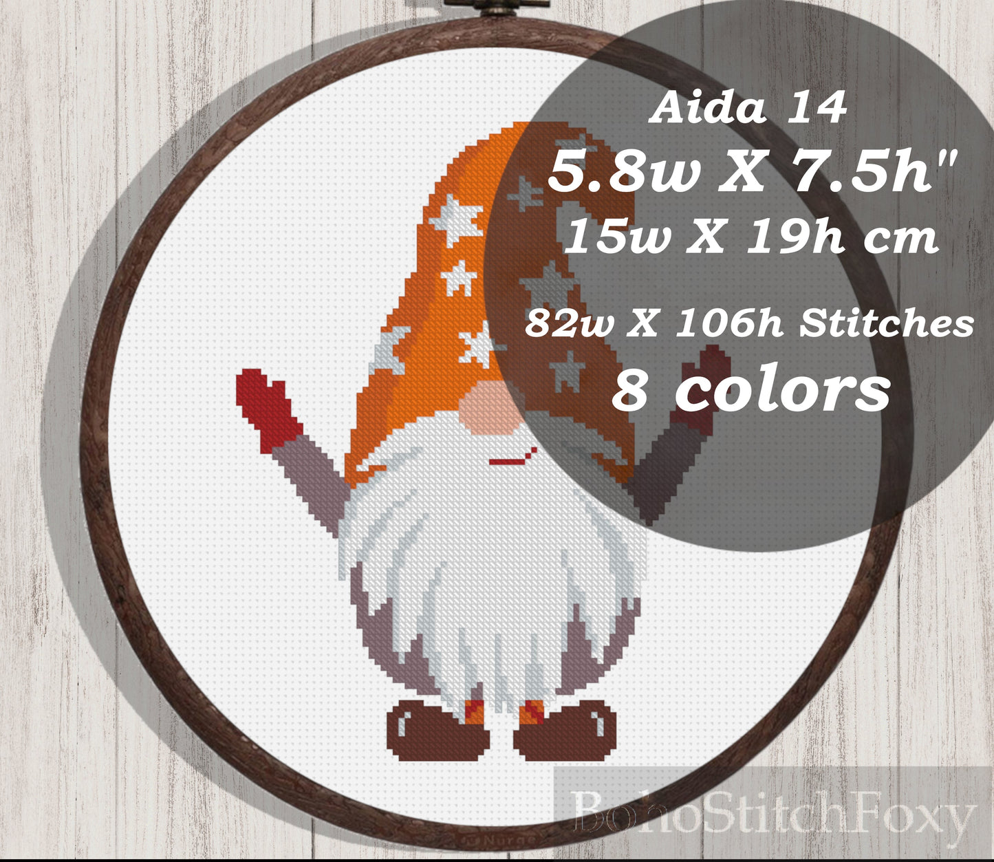 Boho gnome cross stitch pattern