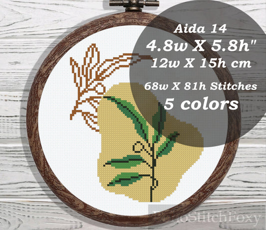 Boho green leaves cross stitch pattern