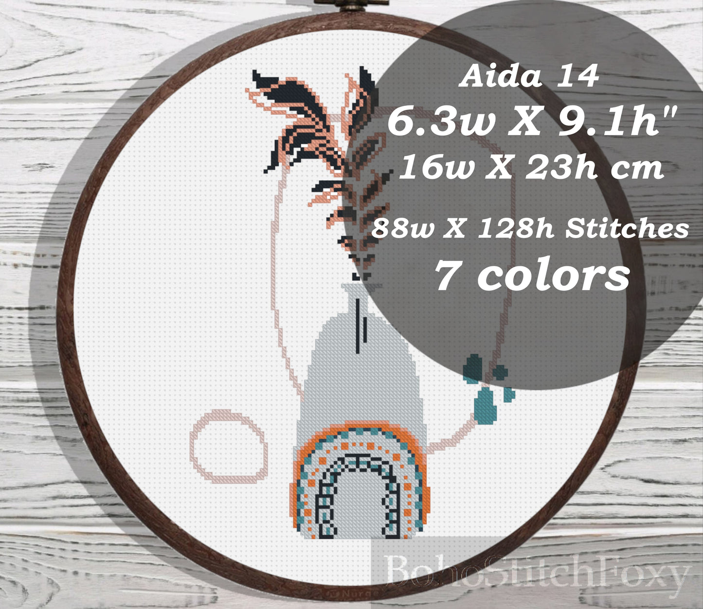 Boho leaf in vase with ornament cross stitch pattern