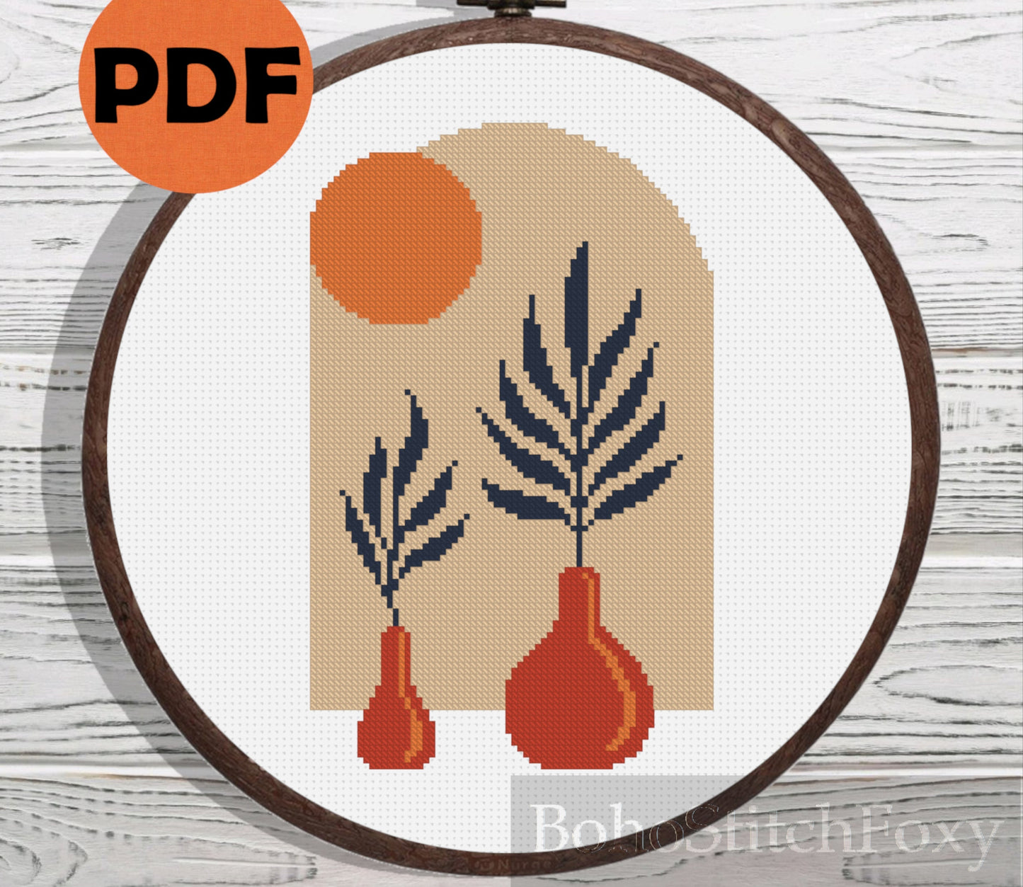 Boho leaves cross stitch pattern