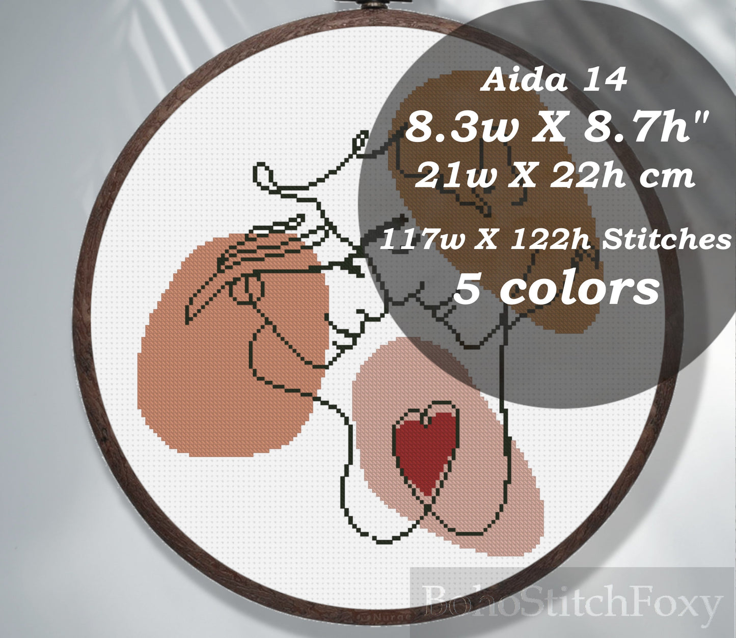 Boho line art couple cross stitch pattern