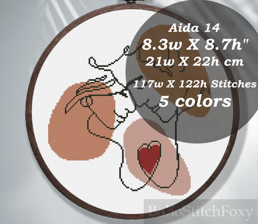 Boho line art couple cross stitch pattern