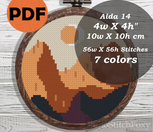 Boho mini mountain landscape cross stitch pattern