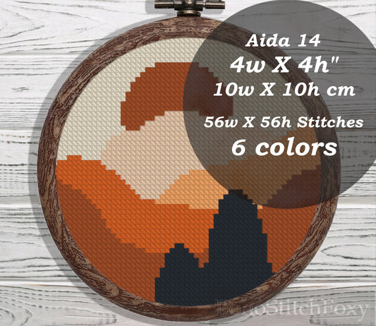 Boho mini sunset landscape cross stitch pattern
