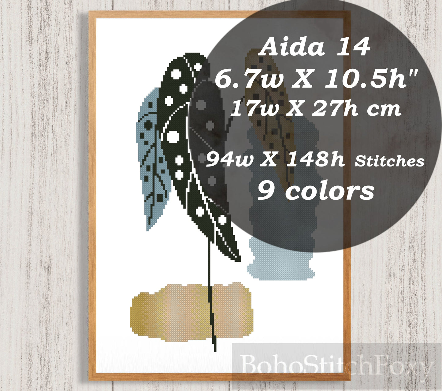 Boho monstera leaf cross stitch pattern