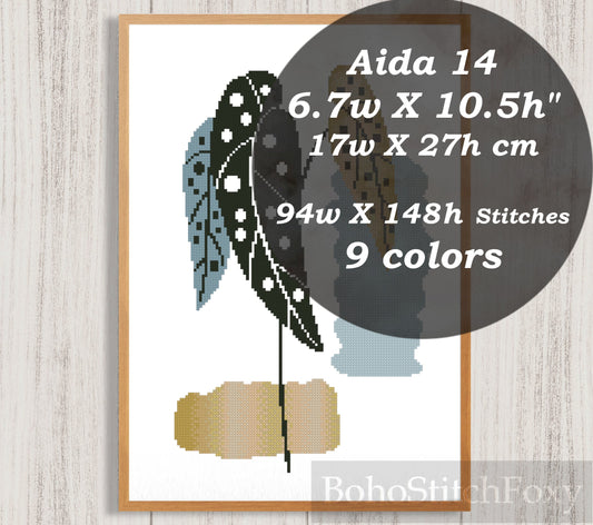 Boho monstera leaf cross stitch pattern