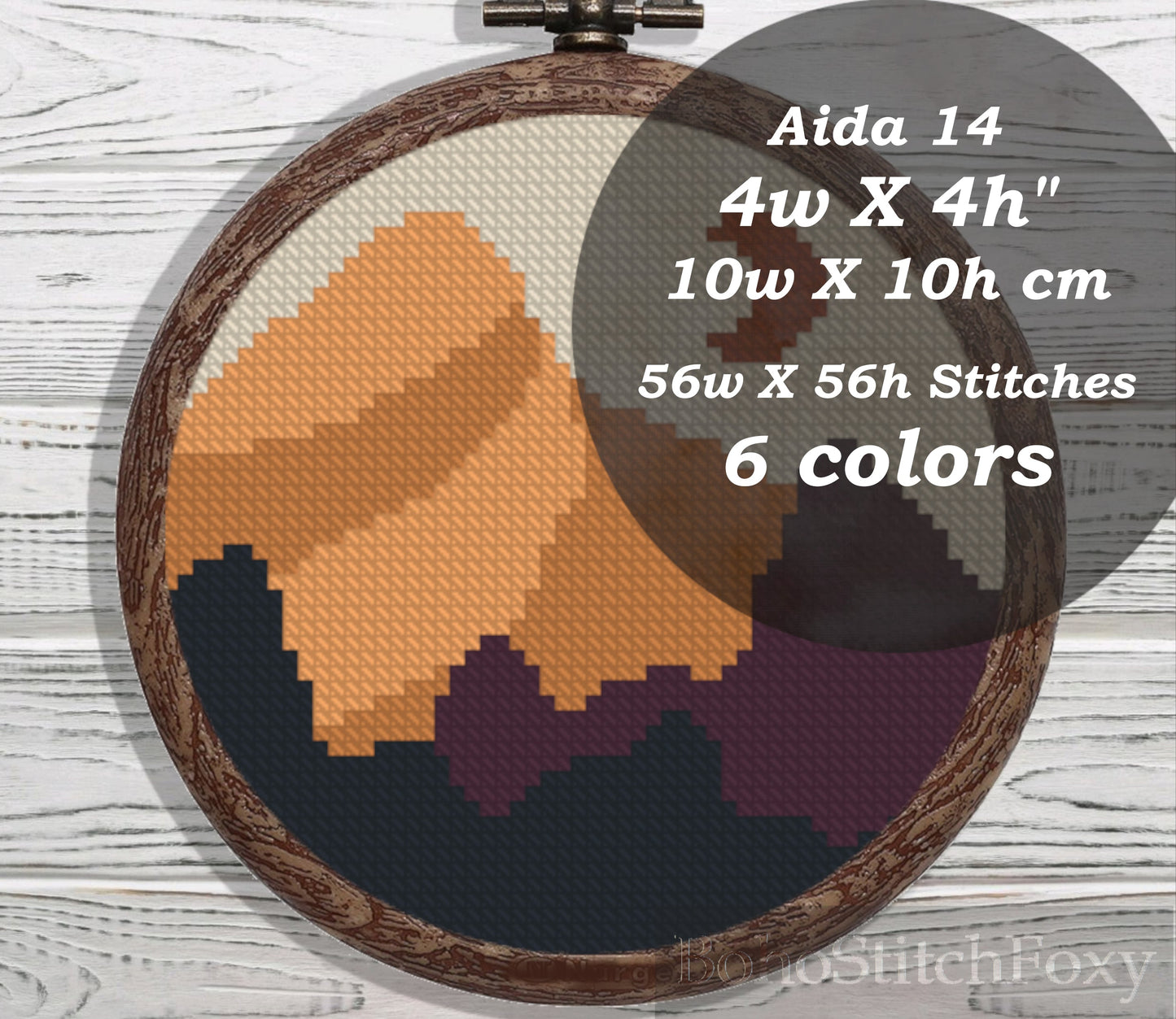Boho moon landscape mini cross stitch pattern