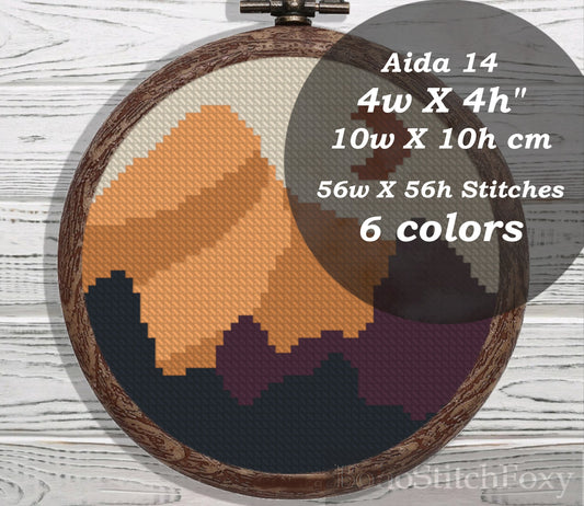 Boho moon landscape mini cross stitch pattern