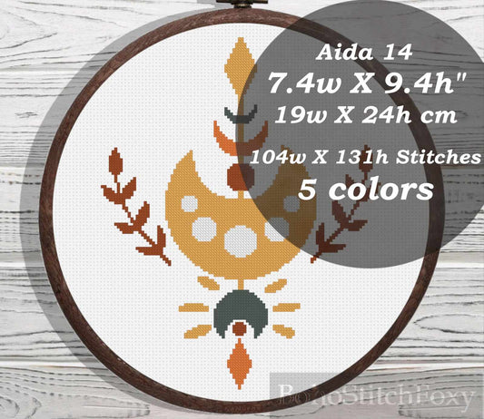Boho moon phases cross stitch pattern
