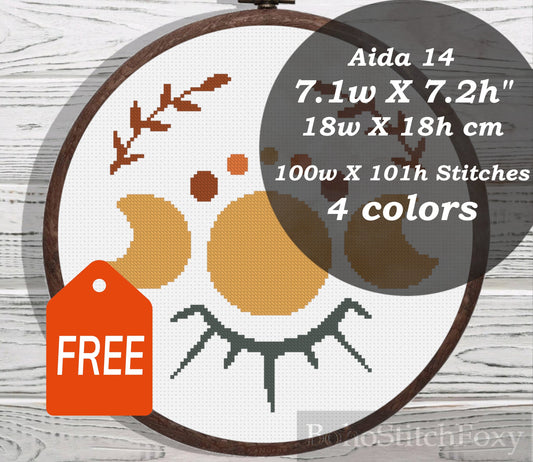 Boho moon phases cross stitch pattern