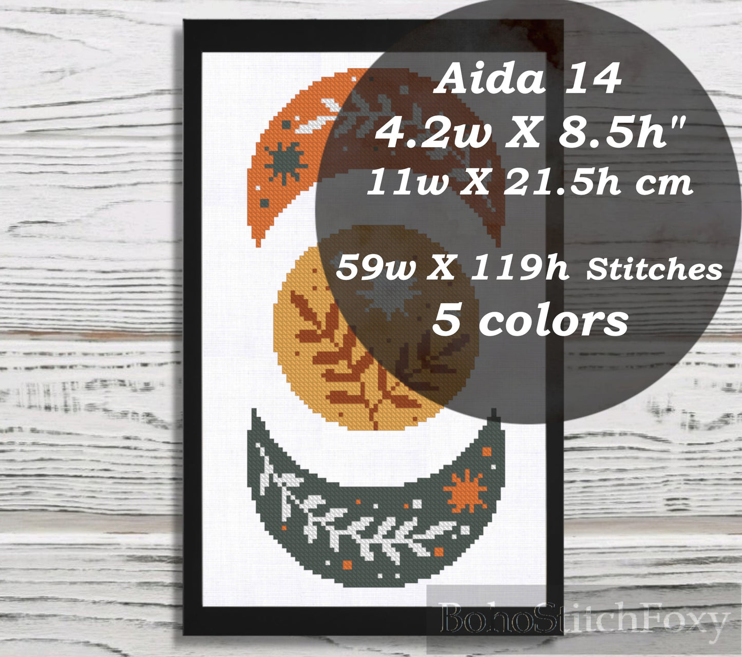 Boho moon phases cross stitch pattern