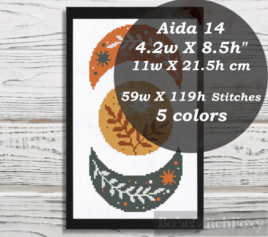 Boho moon phases cross stitch pattern