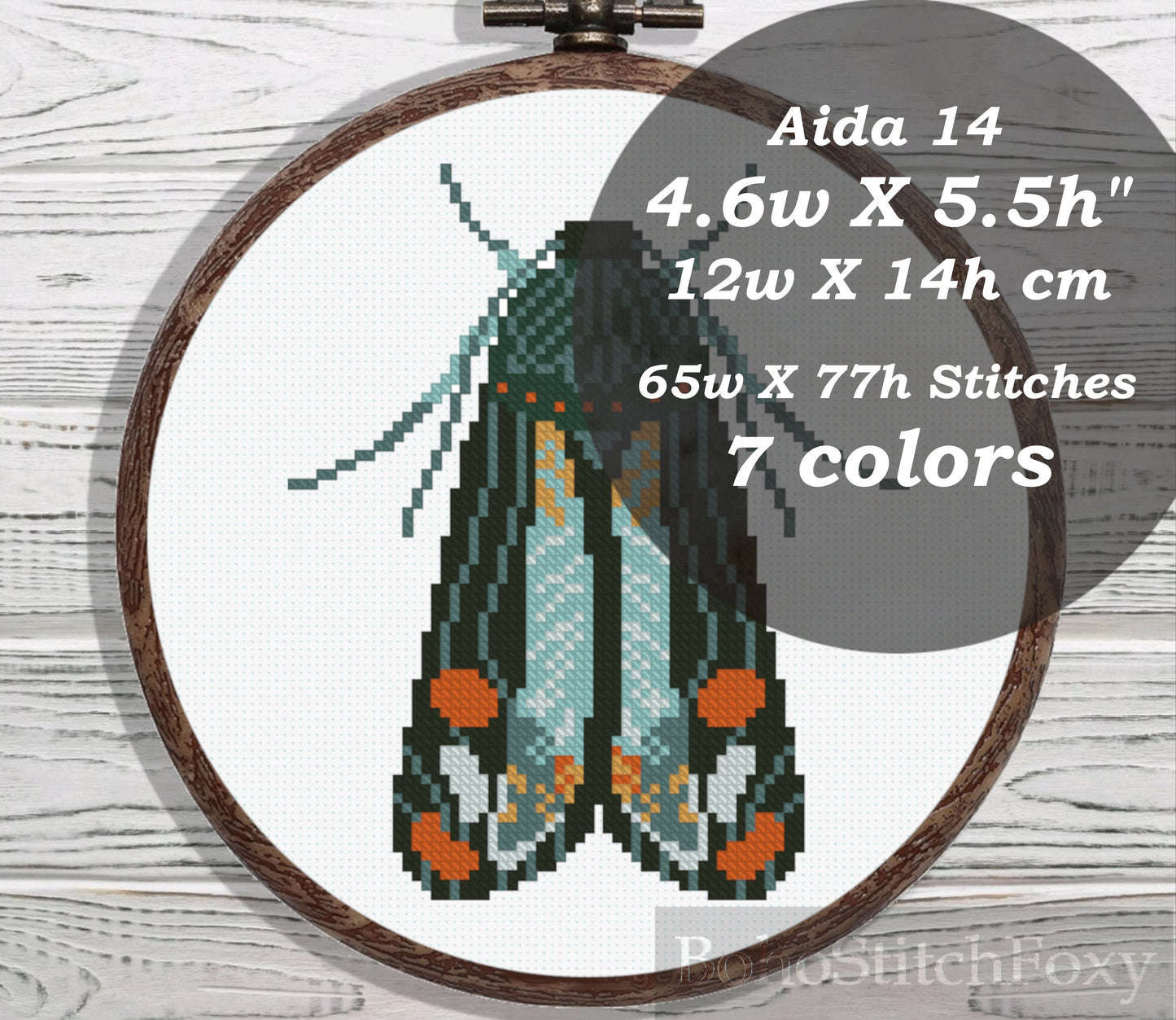 Boho moth cross stitch pattern