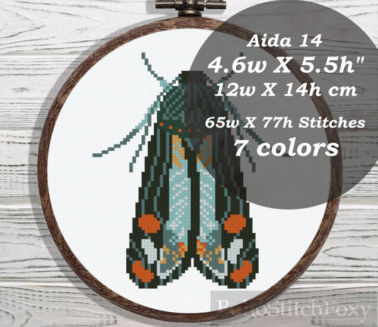 Boho moth cross stitch pattern